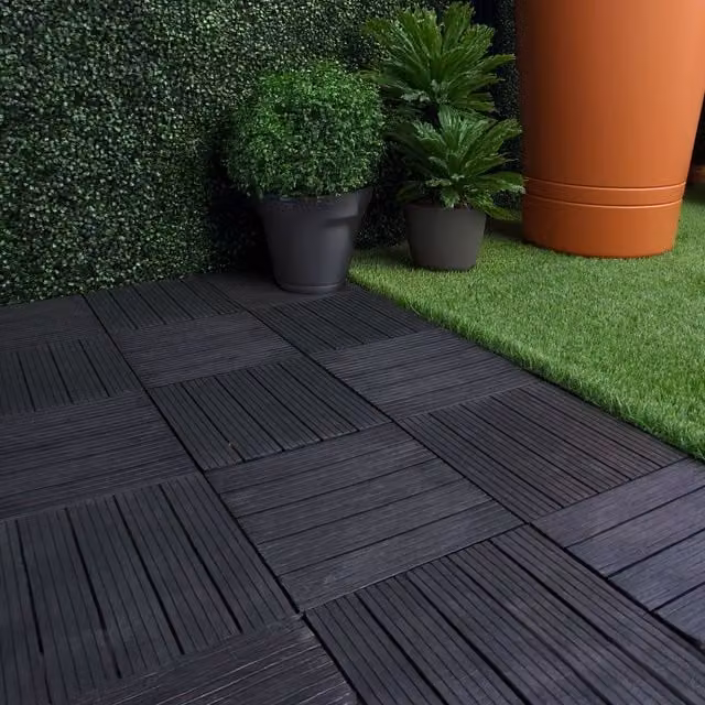 NOVECRAFTO Waterproof Wood Decking Tiles for Outdoor Garden Patio and Balcony in Anthracite Grey, 30 Pack
