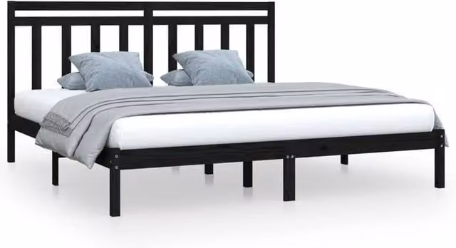 Berkfield Home Black Solid Pine Wood Bed Frame 200 x 200 cm – 1