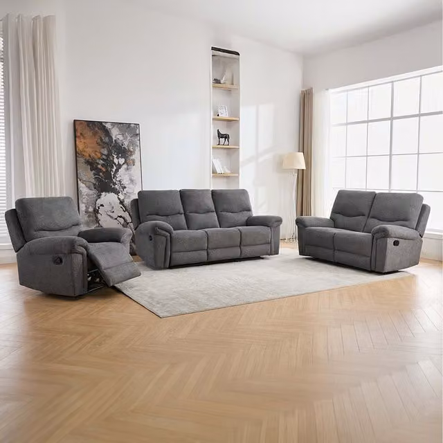 More4Homes Fosse 6-Seater Manual Recliner Sofa Set in Dark Grey Fabric