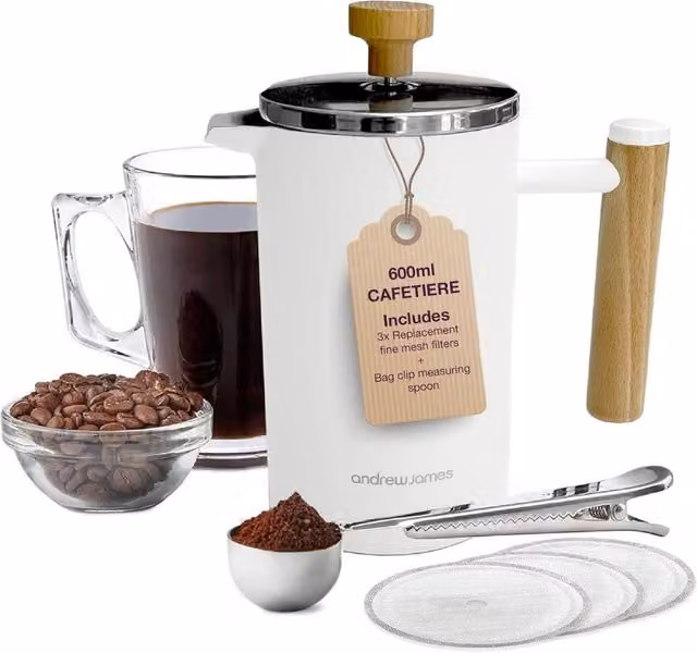 Andrew James Cafetiere, White, 600ml