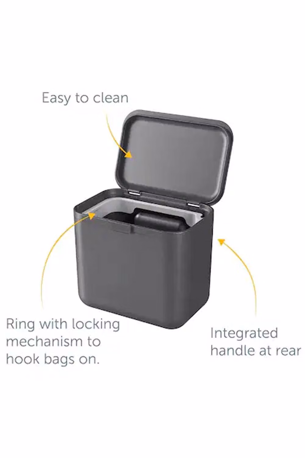 ReBorn Wall Mounted Food Waste Bin with Flip Lid, Grey, 5 l – 3