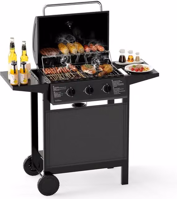 Costway 3-Burner Propane Gas Grill with Cart, Black
