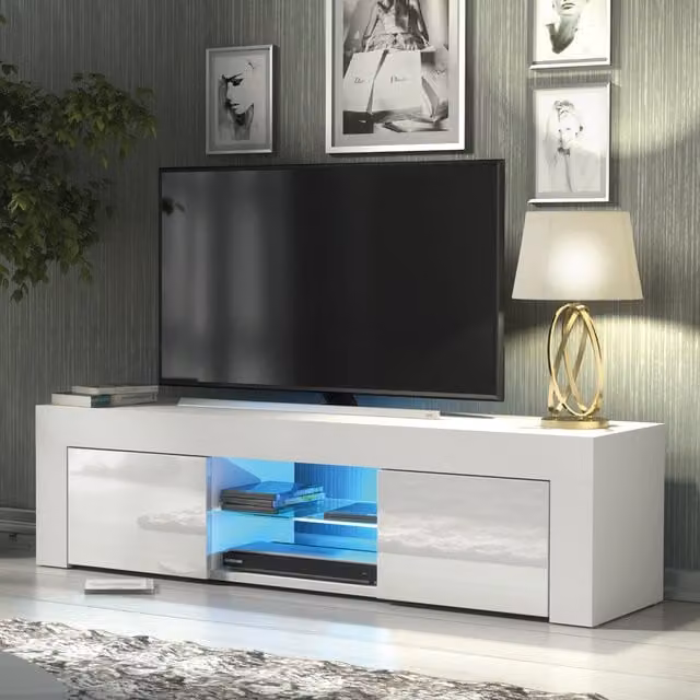 Creative Furniture Loom Modern Glossy White TV Unit, W: 130 cm, D: 35 cm, H: 35 cm