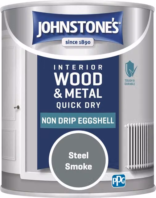 Johnstone's Quick Dry Interior Wood and Metal Eggshell Paint, Grey, 0.75 l