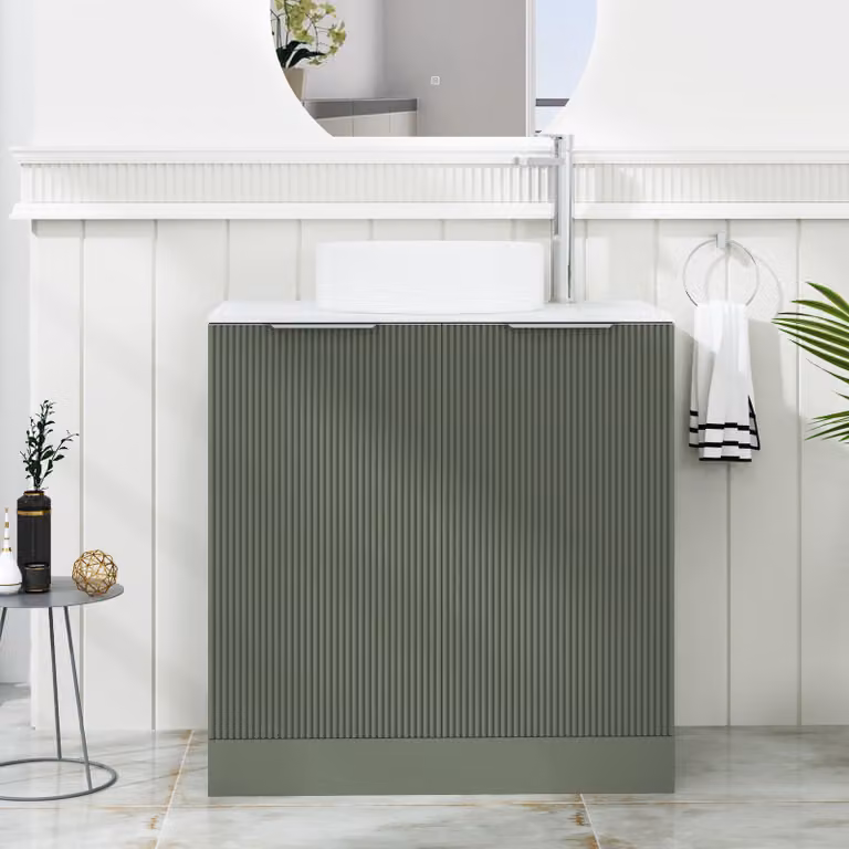 Royal Bathrooms Evora 800mm Sage Green Fluted Floor Standing Countertop Vanity Unit with Art Deco Basin and 2 Soft Close Doors