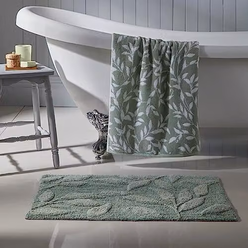 Dreams & Drapes Sandringham Floral Cotton Bath Mat, Green, W/D/H: 50 x 80 x 0.5 cm – 2