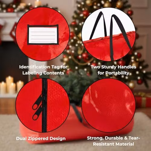 Shatchi Christmas Tree Storage Bag with Handles, Red, H 136 x W 53 x D 53 cm – 8
