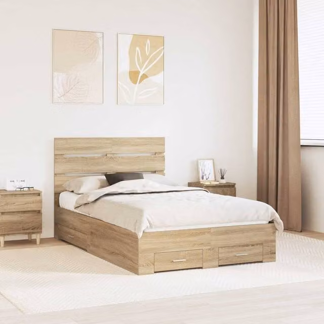 Berkfield Home Sonoma Oak Bed Frame with Drawers in Brown, W/D/H: 120 x 200 cm