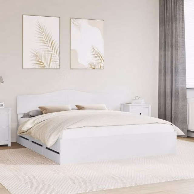 Berkfield Home Modern Bed Frame with Drawers in White, Engineered Wood, W/D/H: 180 x 200 cm