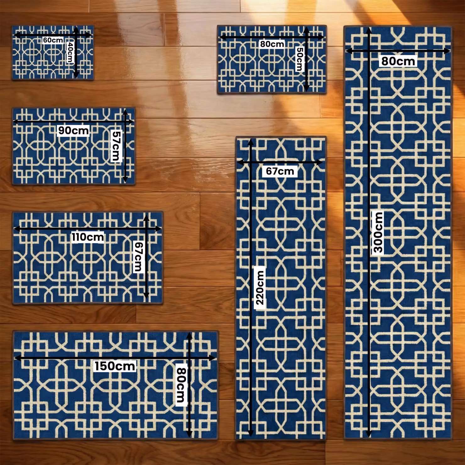 Smart Living Siam Heavy Duty Non Slip Machine Washable Hallway and Kitchen Door Mat, Blue, W: 67 cm, L: 220 cm – 2