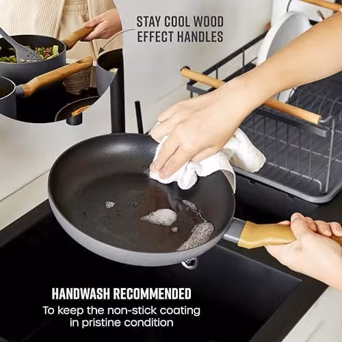 Swan Nordic 4-Piece Ceramic Pan Set in Grey with Aluminium and Glass Lids – 4