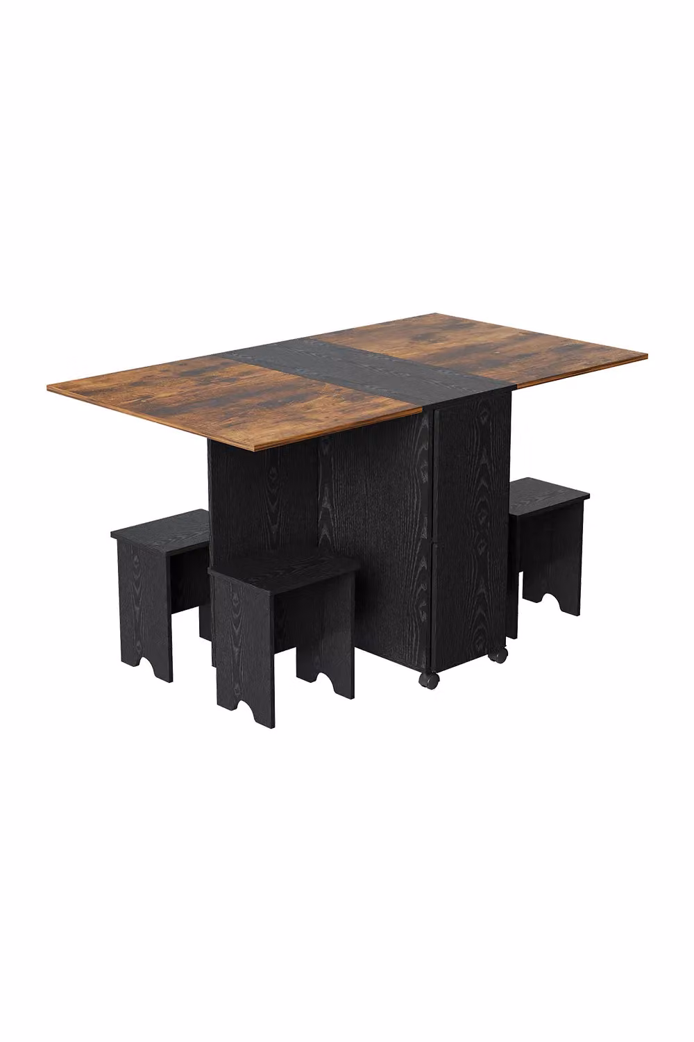 Living and Home Retro Folding Dining Table Set with 4 Stools in Black and Beige – 2