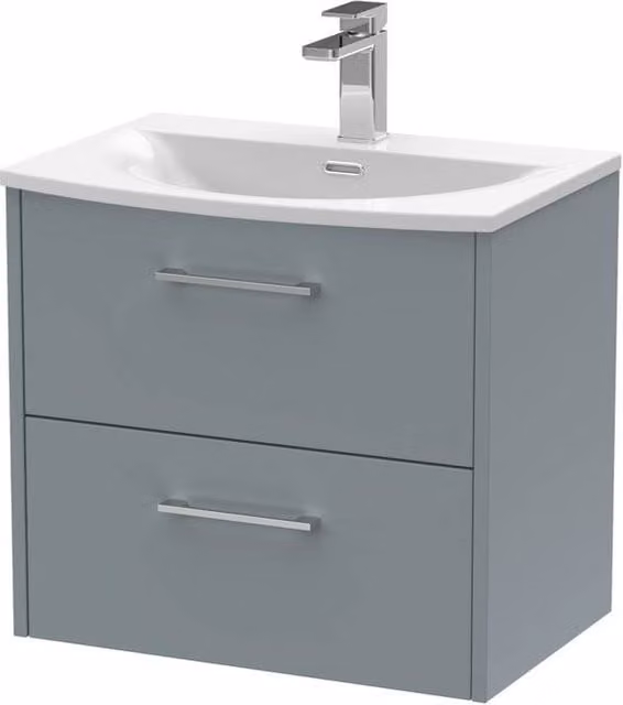 Balterley Winshill Contemporary 2 Drawer Wall Hung Vanity Basin Unit, Grey, Width: 60 cm