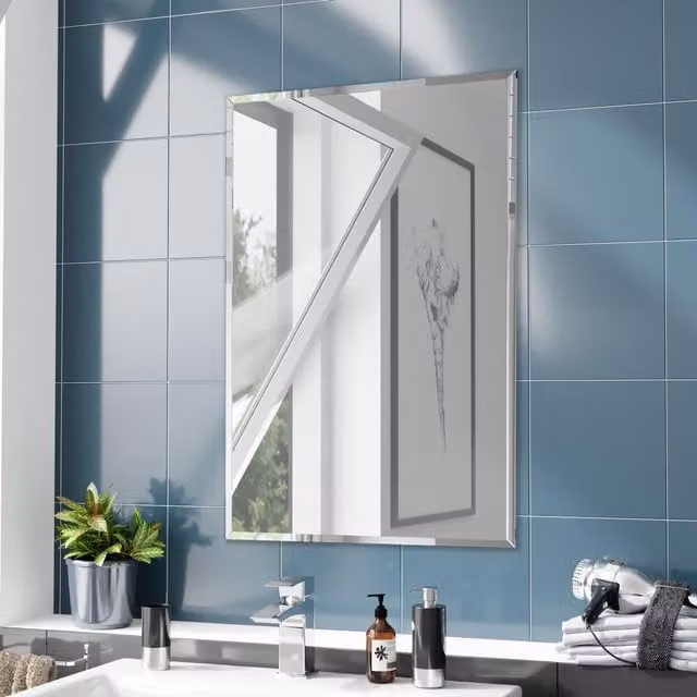 Nes Home Bowen Straight Corner Bathroom Mirror in Silver, W: 50 cm, H: 70 cm