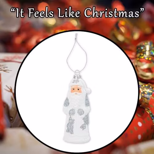 VFM e-Store Silver and White Standing Santa Glass Tabletop Christmas Decoration, Height: 13.5 cm – 7