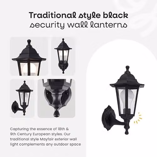 MiniSun Set of 2 Traditional Black Outdoor Wall Lanterns with 6W Warm White LED Bulbs – 2