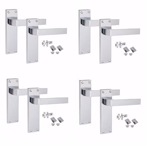 Golden Grace Victorian Delta Door Handle Latch Set in Polished Chrome, 4 Sets