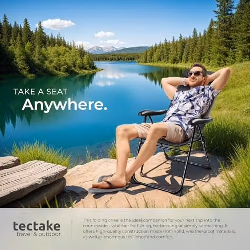 tectake Set of 4 Folding Camping Chairs with Adjustable Backrest and Soft Head Cushions in Anthracite – 6