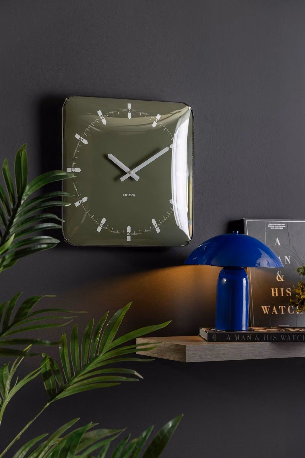 PRESENT TIME Karlsson Square Wall Clock with Sucinto Dome in Luxury Green – 2