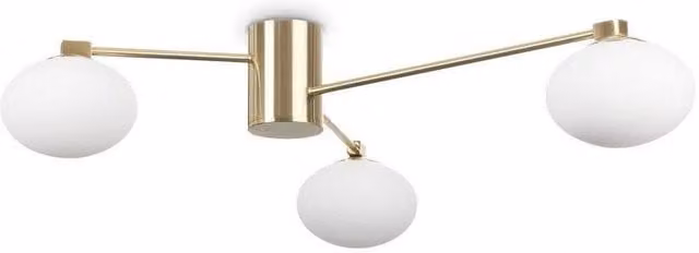 Netlighting HERMES 3 Light Multi Arm Semi Flush Ceiling Lamp with Yellow Glass Spheres in Brass