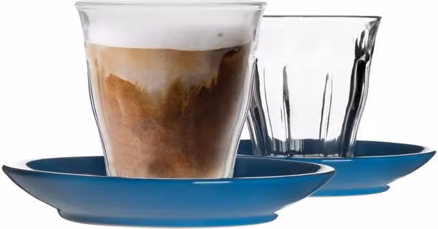 Duralex Picardie 12-Piece Mismatched Blue Coffee Cup and Saucer Set, 220ml