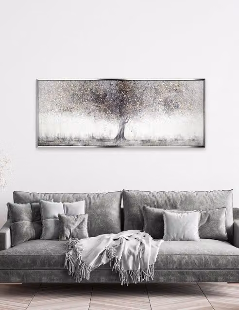 Gallery Direct Aurora Nature Botanical Abstract Framed Wall Art in Silver Mix