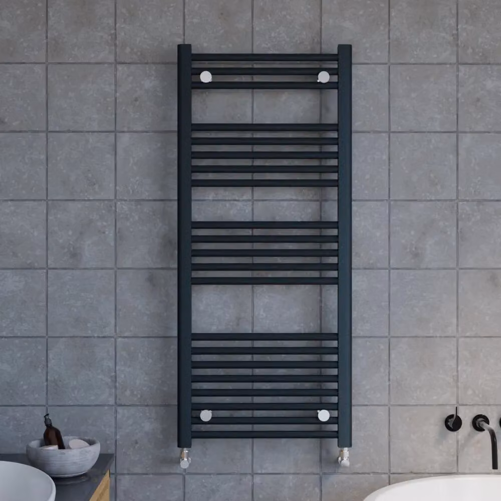 Balterley Heated Vertical Towel Straight Rail, Anthracite Grey, H 115 cm x W 50 cm x D 5 cm – 2