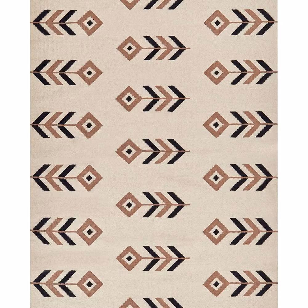Wyld and Coco Kilim Area Rug, Beige and Black Cotton Reversible Flat Weave with Fringes, W: 140 cm, L: 200 cm – 2