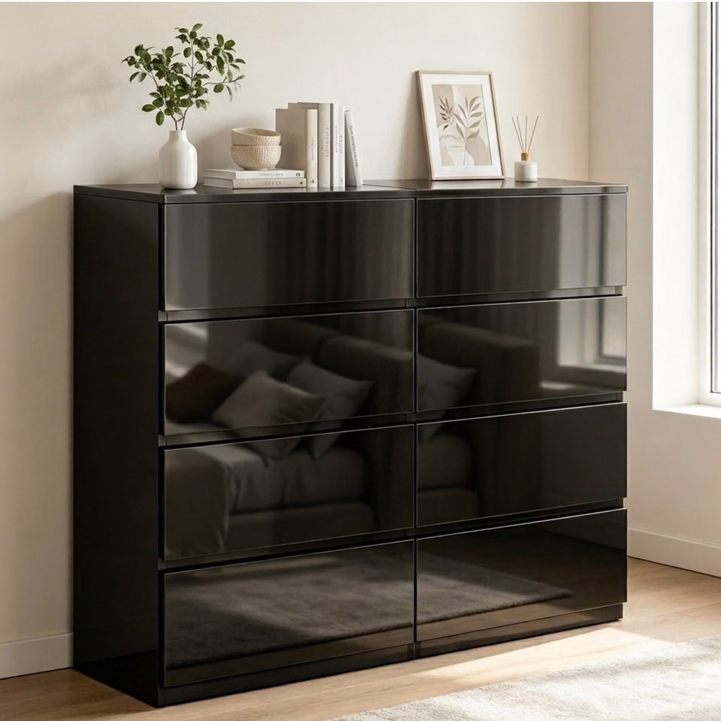 HOMCOM Modern 4-Drawer Chest of Drawers in Black with Soft-Close Drawers – 7