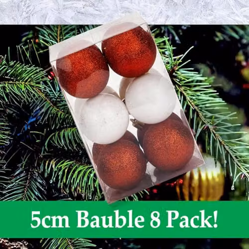 VFM e-Store Red, White and Gold Christmas Tree Baubles, 12 Pack – 7