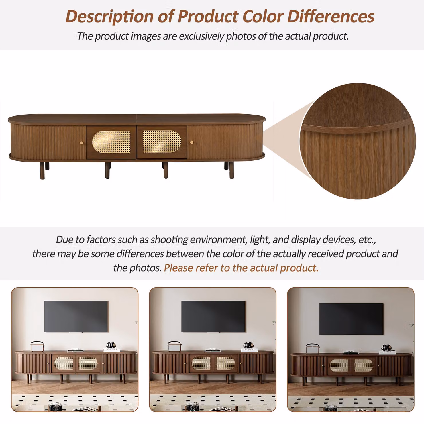 Aosom UK Stylish Oval TV Cabinet with Rattan-Style Fronts in Walnut, W: 180 cm, D: 40 cm, H: 40 cm – 3