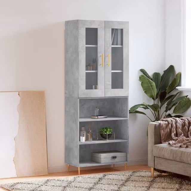Berkfield Home Modern Highboard in Concrete Grey with Glass Doors, H 180 x W 69.5 x D 34 cm – 1