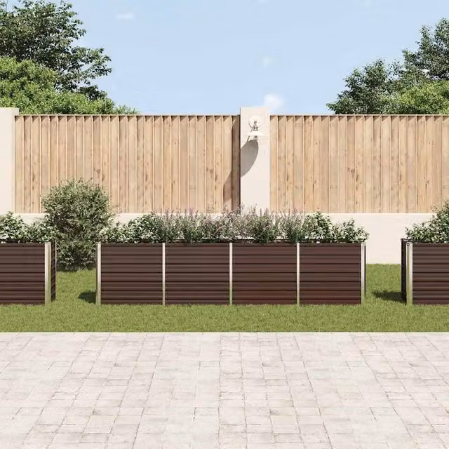 Berkfield Home Raised Garden Bed in Brown Galvanised Steel, W: 320 cm, D: 40 cm, H: 77 cm