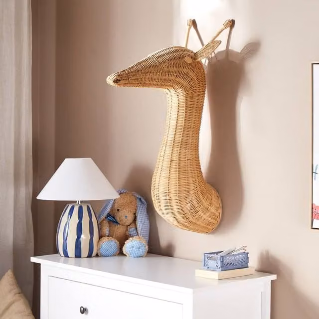 Wyld and Coco Handmade Natural Rattan Giraffe Wall Decor in Brown and Sand