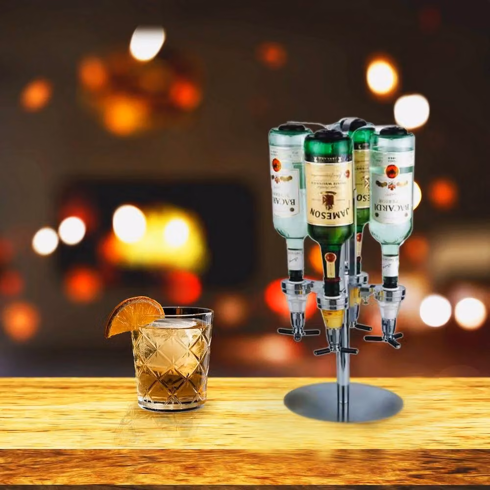 SPETLEK Silver Rotating 4 Bottle Optic Drink Holder Stand – 5