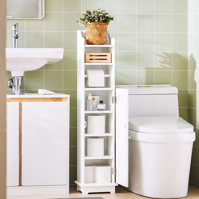 SoBuy Freestanding Modern Bathroom Toilet Paper Roll Holder in White