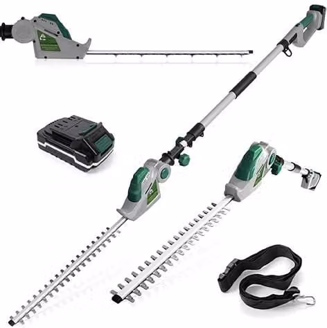 Gracious Gardens 18V 2.4m Telescopic Cordless Reciprocating Hedge Trimmer and Long Reach Pole Cutter in Green with Battery and Charger – 1