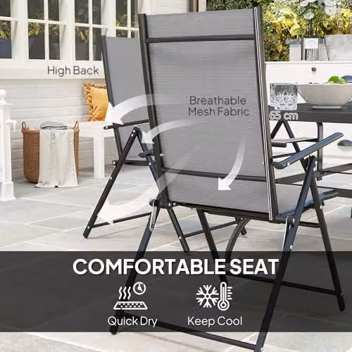 Outsunny 7 Piece Grey Garden Dining Set with Metal Top Table and Armchairs – 3
