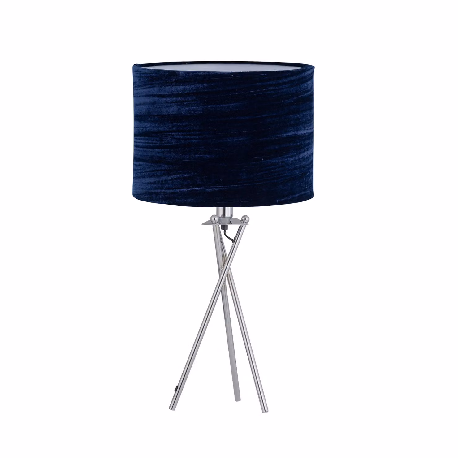 First Choice Lighting Set of 2 Chrome Tripod Table Lamps with Navy Blue Velvet Shades – 2