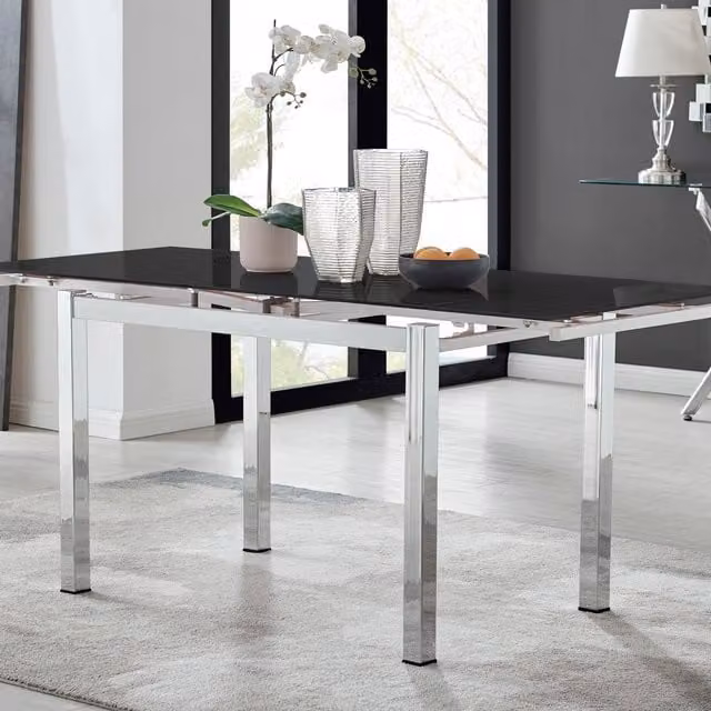 FurnitureboxUK Enna Black Glass Extending Rectangular Modern Dining Table – 1