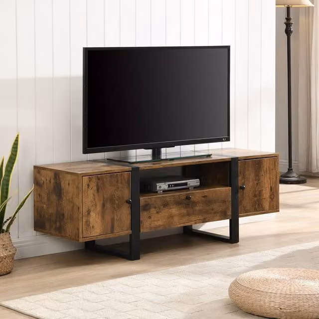 Mona Vale Furniture Industrial Rustic Brown Wood and Metal TV Stand and Entertainment Unit
