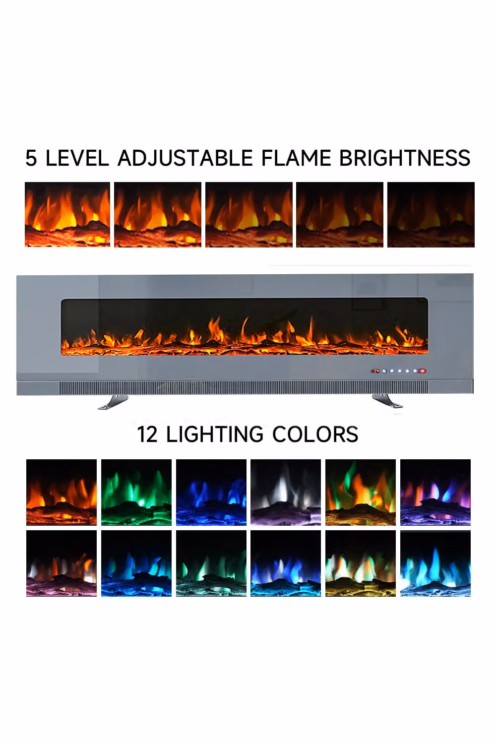 Living and Home 72 inch Wall Mounted Electric Fireplace in Grey – 5
