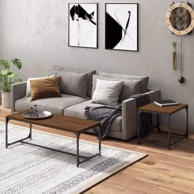 Berkfield Home Set of 2 Nested Coffee Tables in Brown Oak Engineered Wood – 1