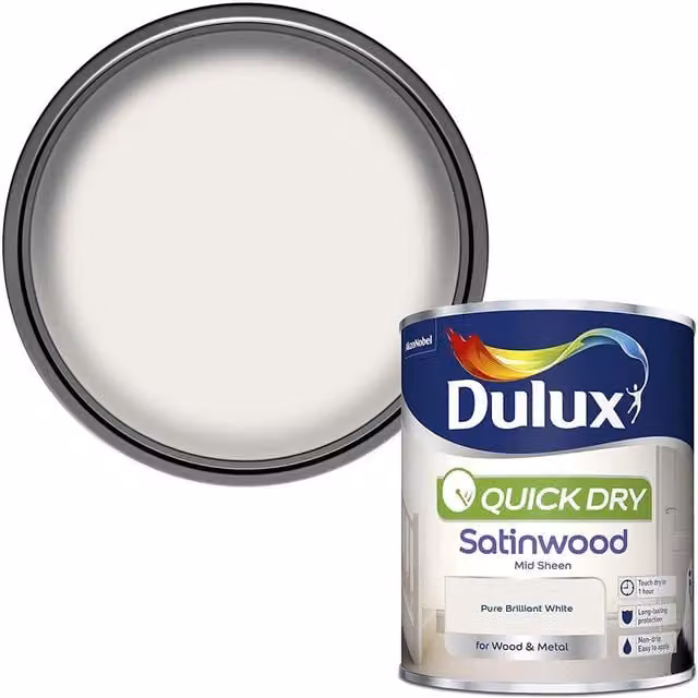 Dulux Quick Dry Mid Sheen Satinwood Wood Paint in White, 0.75 l