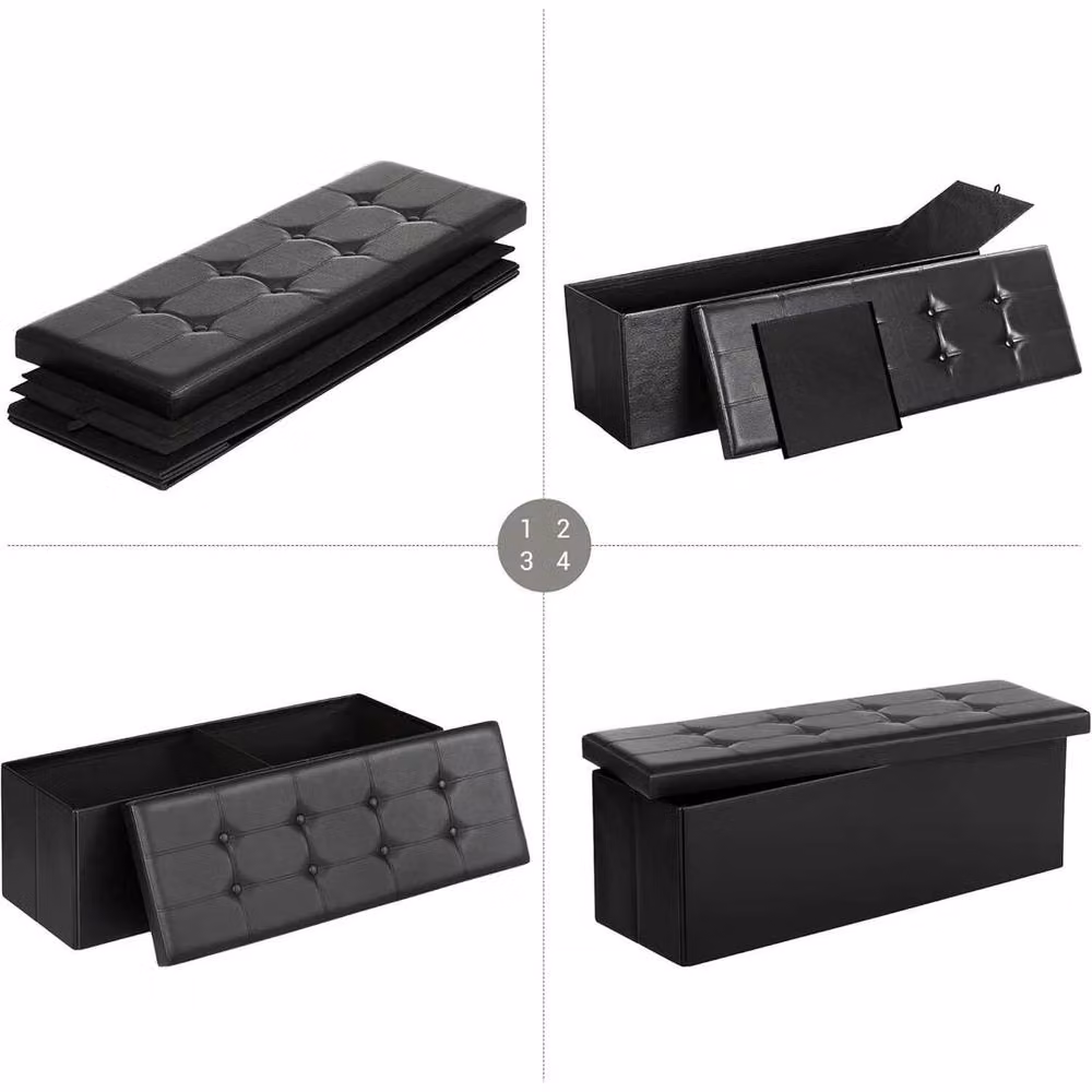 SPETLEK Foldable Small Storage Ottoman and Foot Rest in Black Synthetic Leather – 3