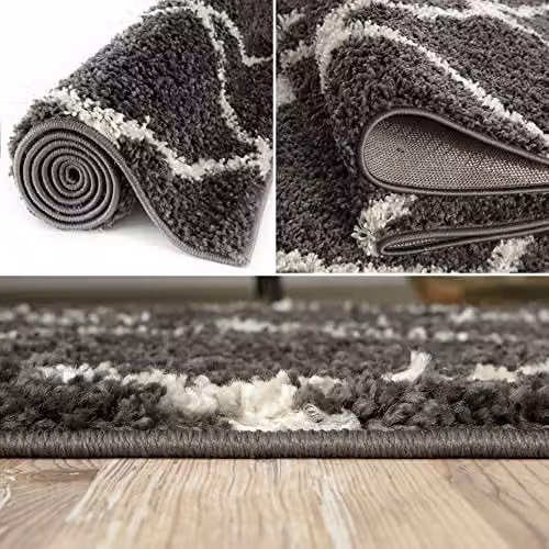 THE RUGS Moroccan Shaggy Area Rug in Grey and White, W: 80 cm, L: 150 cm – 6