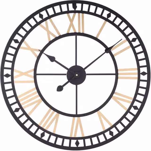 PAWNORA Retro Round Metal Outdoor Garden Wall Clock in Black and Gold – 1