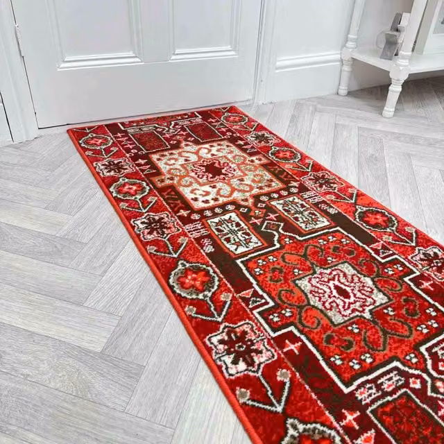 runrug Abstract Hallway Carpet Runner Rug in Red, W: 60 cm x L: 150 cm – 1