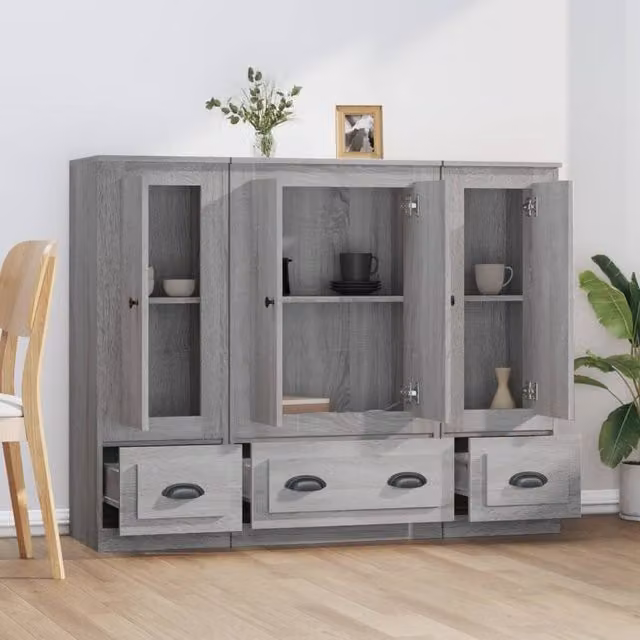 Berkfield Home Set of 3 Grey Sonoma Modern Highboards in Engineered Wood W/D/H: 35.5 x 35.5 x 103.5 cm