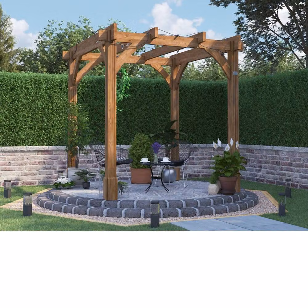 Dunster House Leviathan Wooden Garden Pergola Plant Frame Kit in Brown, W: 250 cm, D: 250 cm, H: 233 cm – 2
